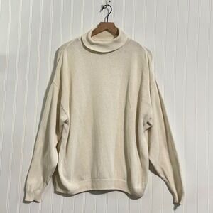 Chelsea Gardens Vintage 90s XL Cream Cotton Knit Turtleneck Sweater Made in USA